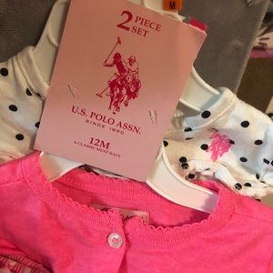 Baby polo black and white dress, pink over coat